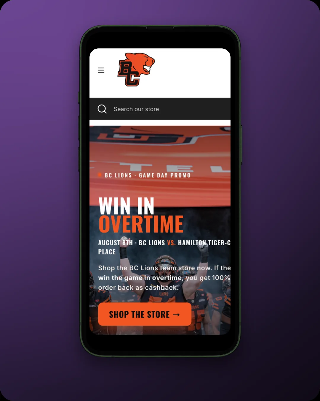 BC Lions OVERTIME landing page