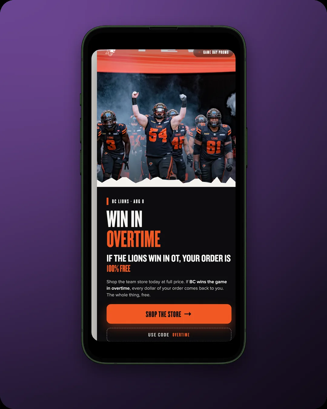 BC Lions OVERTIME storefront takeover