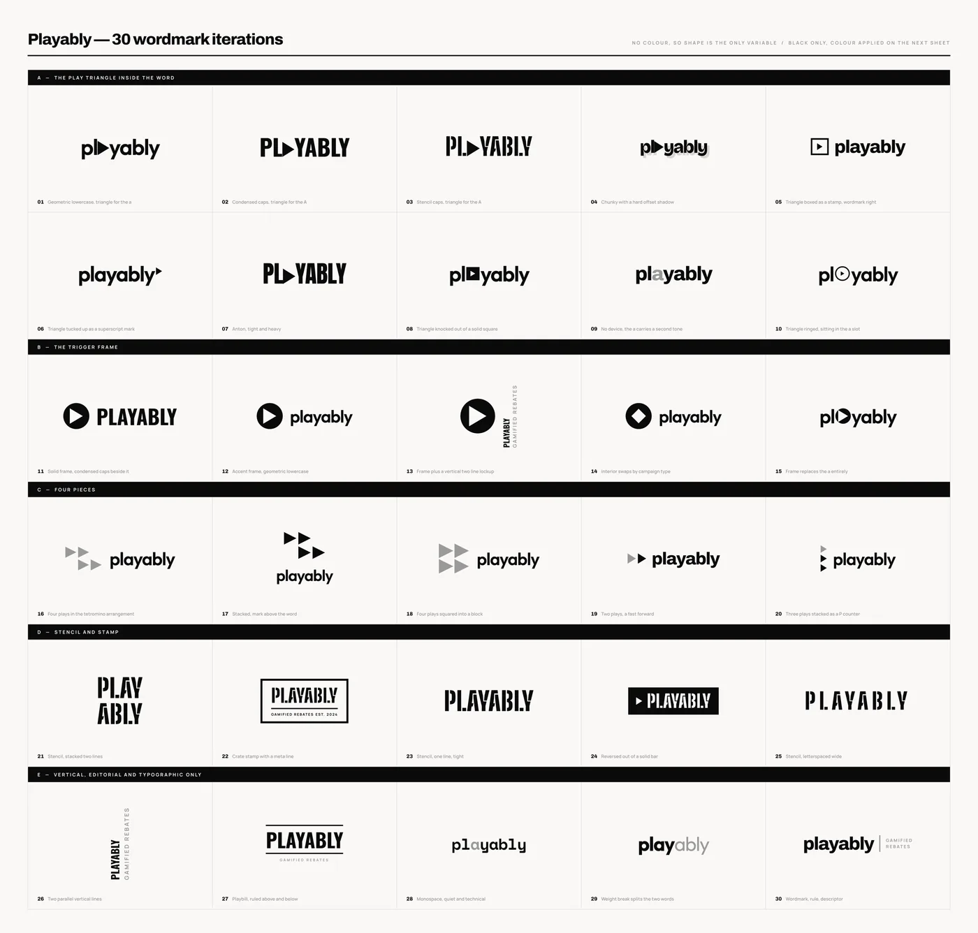 Thirty Playably wordmark iterations